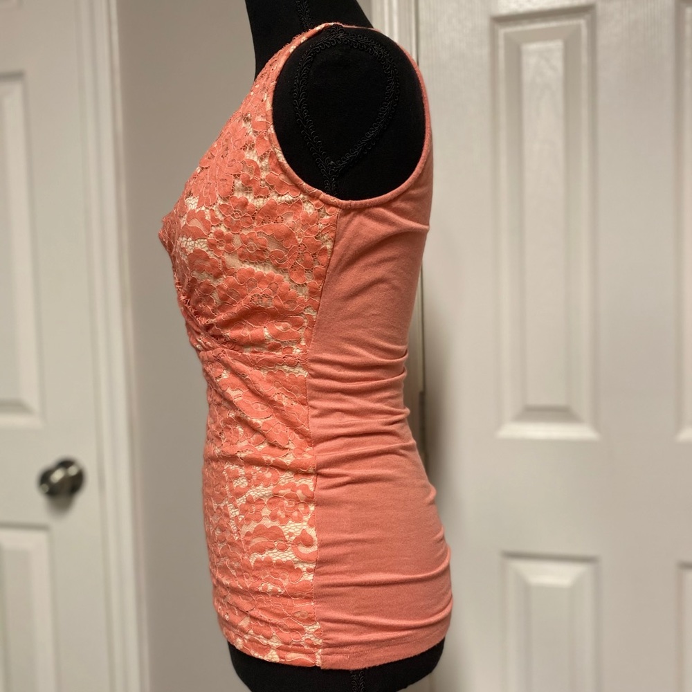 Coral V Neck Floral Lace Blouse - Picture 6 of 9